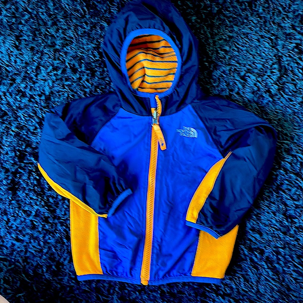 Reversible North Face Fleece Navy Blue and Orange Jacket